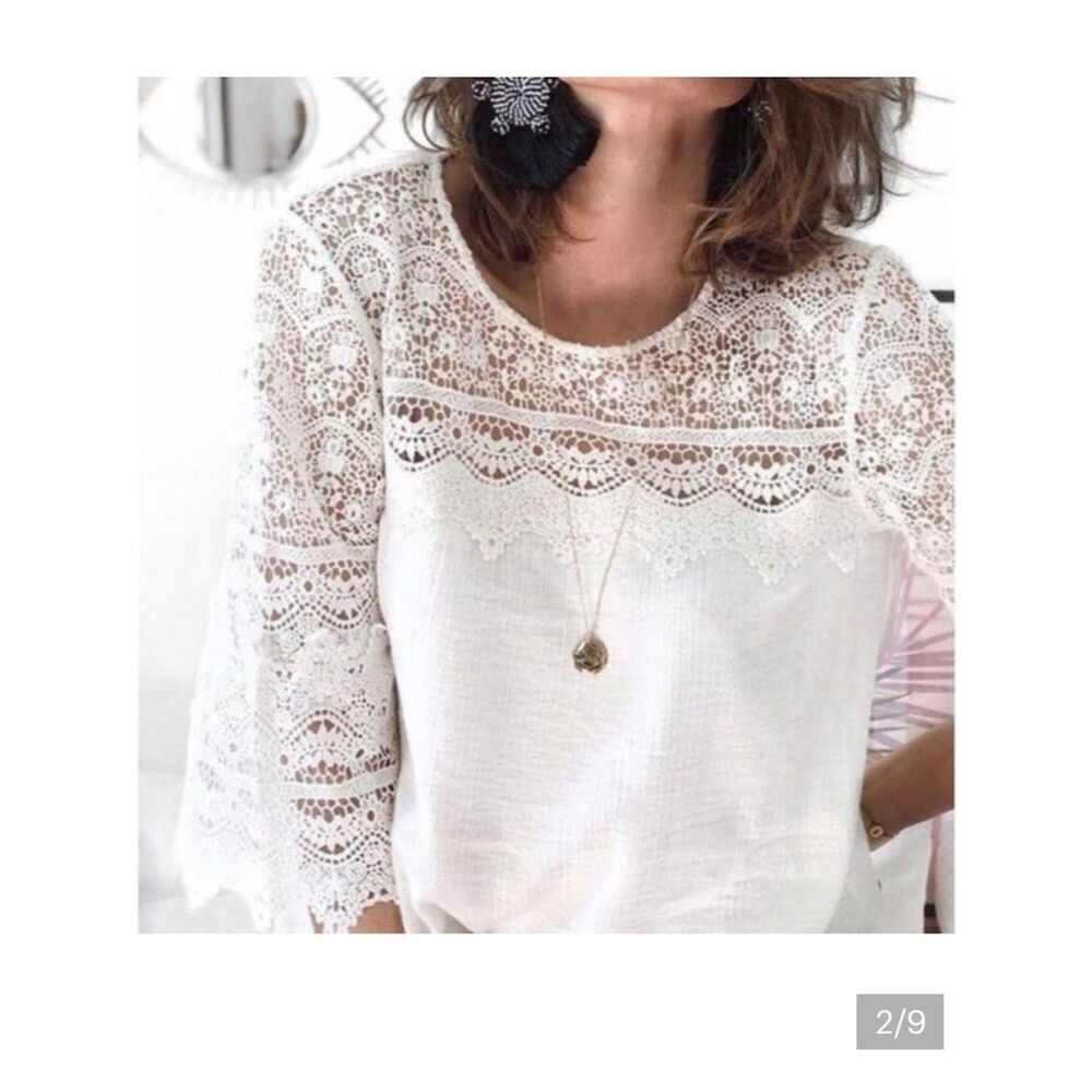 Sezane Ivory Lace Crochet Blouse Top - Picture 7 of 12